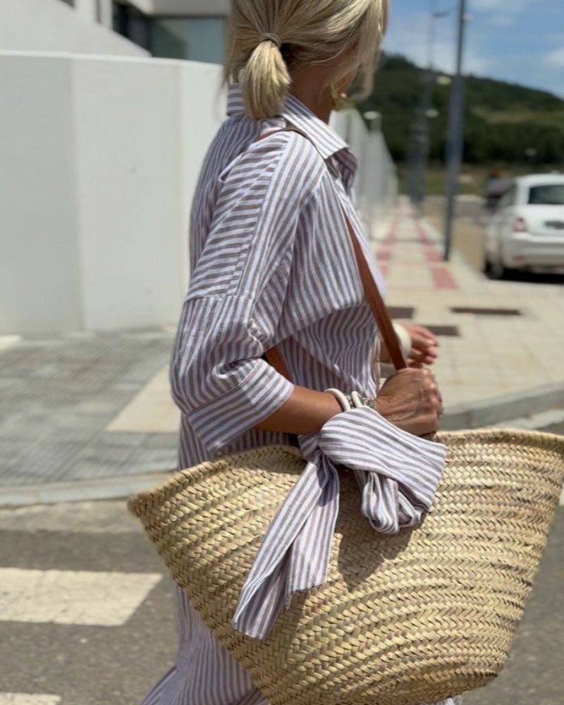 COLEN – Classic Striped Shirt Dress with Waist Tie