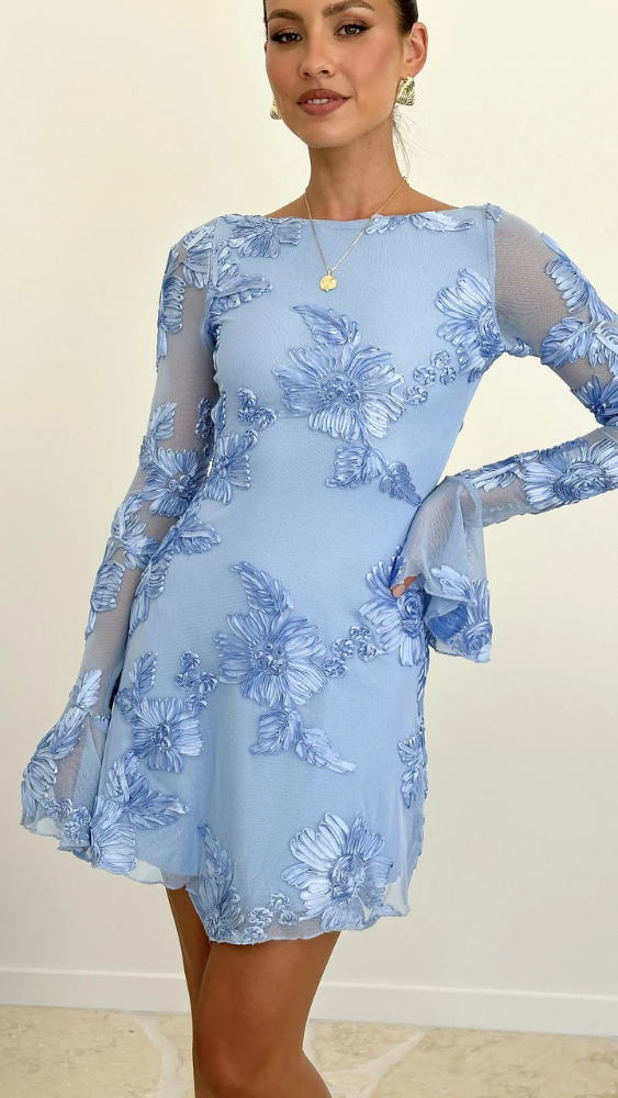 Cléa | Elegant Mini Dress with Floral Embroidery